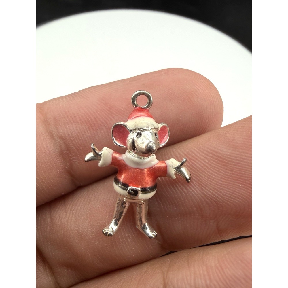 Vintage Small Sterling Silver Christmas Themed Mouse Charm Pendant